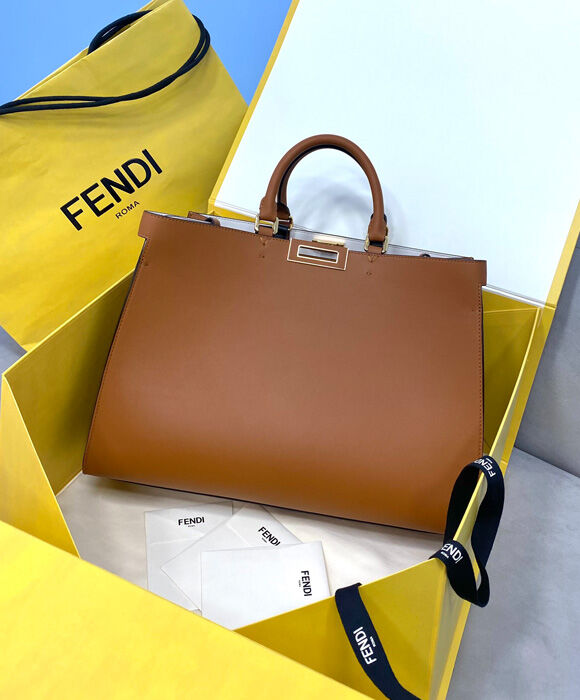 Fendi Peekaboo X Tote Leather Bag 8BH374 Apricot